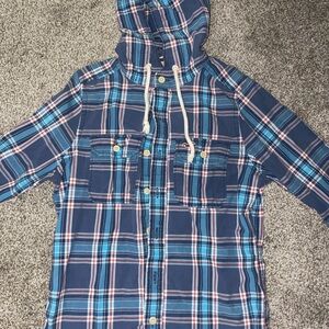 Kids Blue Plaid Hooded Jacket